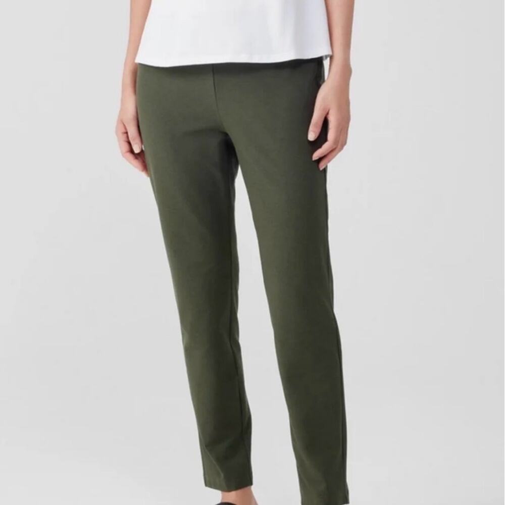 Eileen Fisher Women S Olive Green Slim Stretch Ankle Pants Pull On Viscose